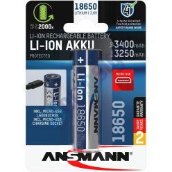   ANSMANN 18650 Li-ion 3400mAh védett akkumulátor USB töltéssel