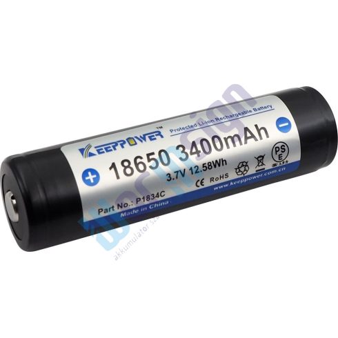 KeepPower 18650 3,7V 3400mAh védett Li-ion akkumulátor